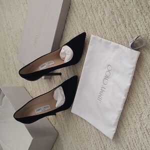 Jimmy Choo 146 Kayomi Suede/Shiny Leather Black/Black Stilletos Size 38